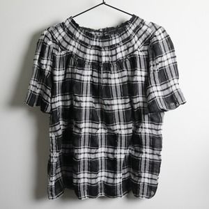 Ann Taylor Black White Thin Lightweight Plaid Blouse